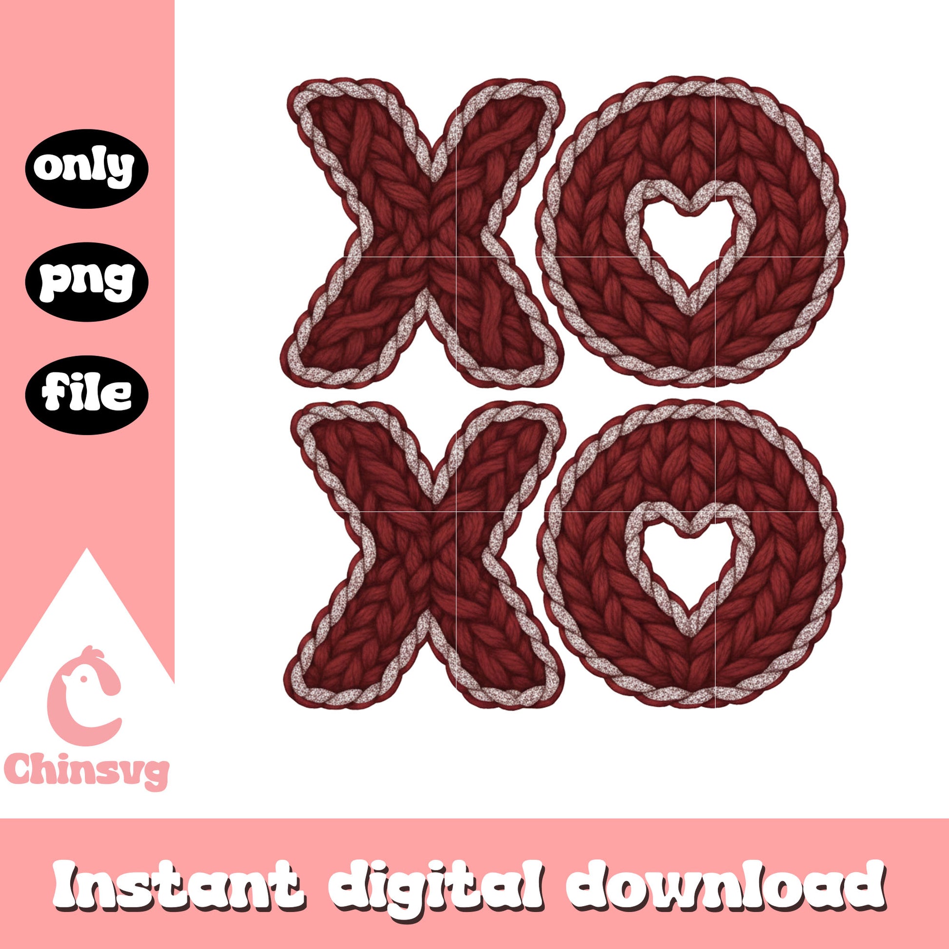 Red xoxo valentine crochet png, design valentines day​ png