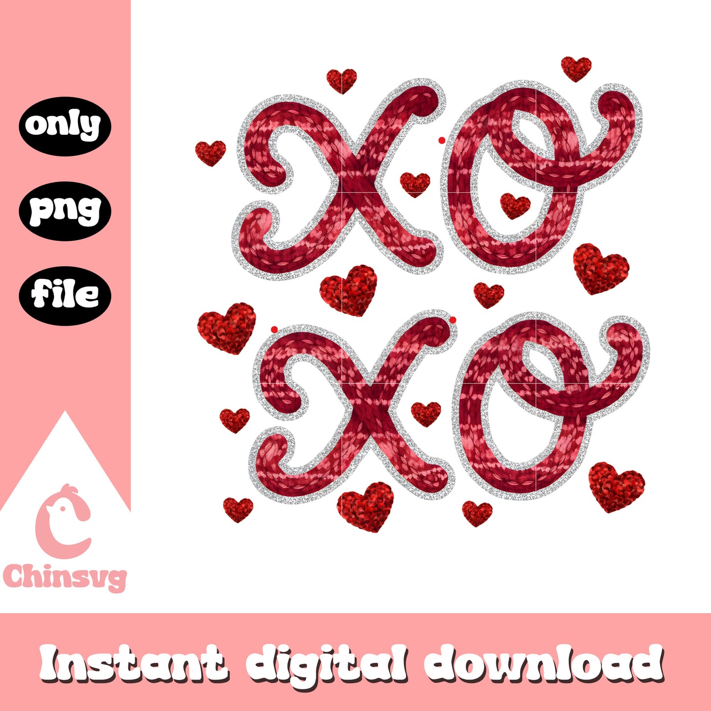 Red xoxo valentine crochet png, valentines day design​ png