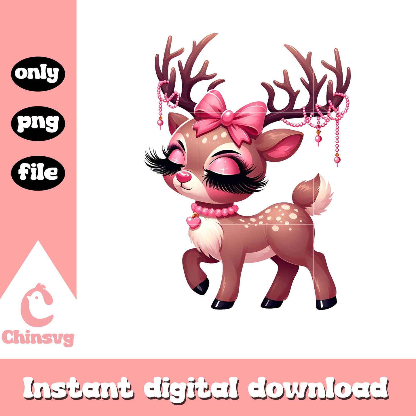 Reindeer bow cute valentine png, valentine bows​​​ png