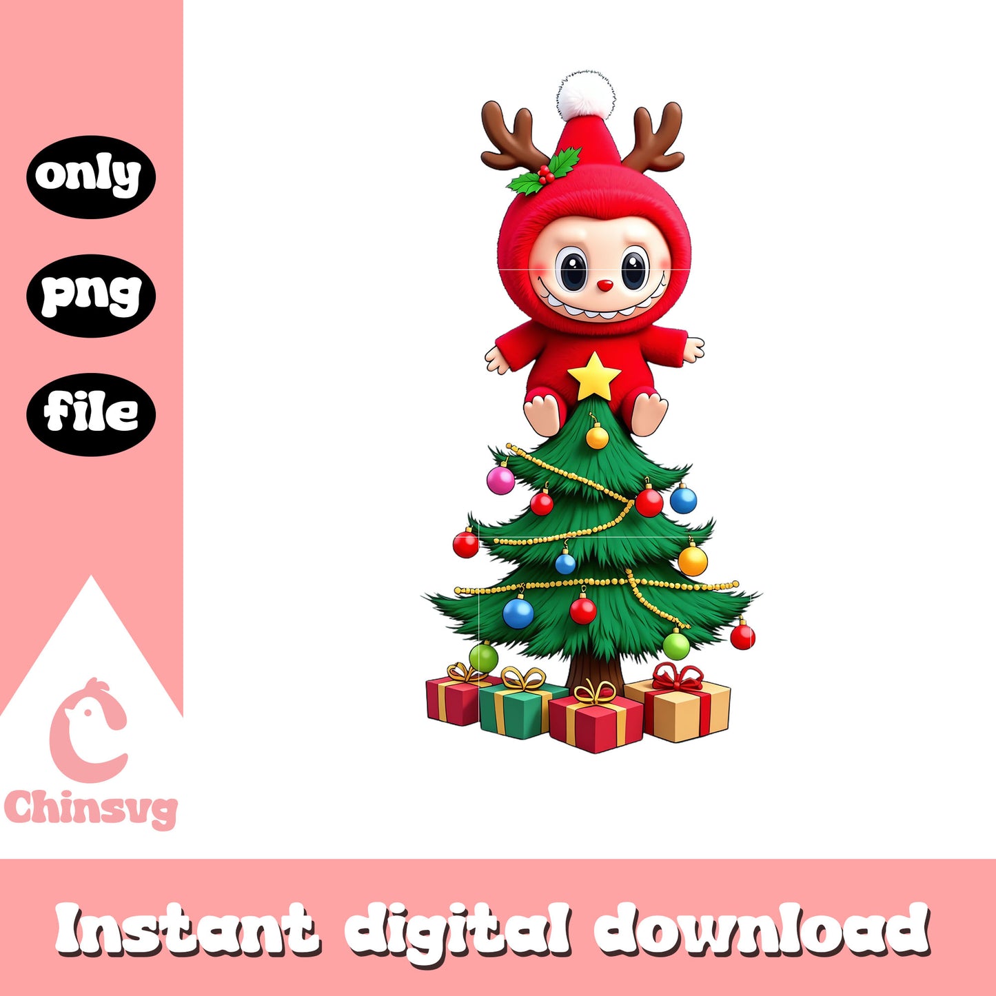 Reindeer labubu christmas tree png, christmas tree png