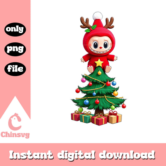 Reindeer labubu christmas tree png, christmas tree png