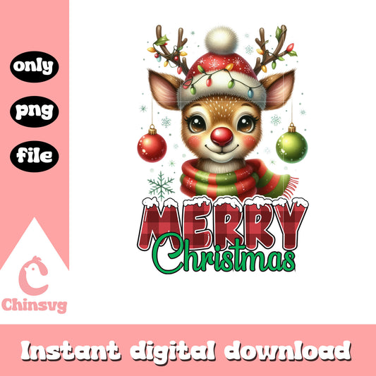 Reindeer merry christmas plaid design png, cute christmas reindeer png
