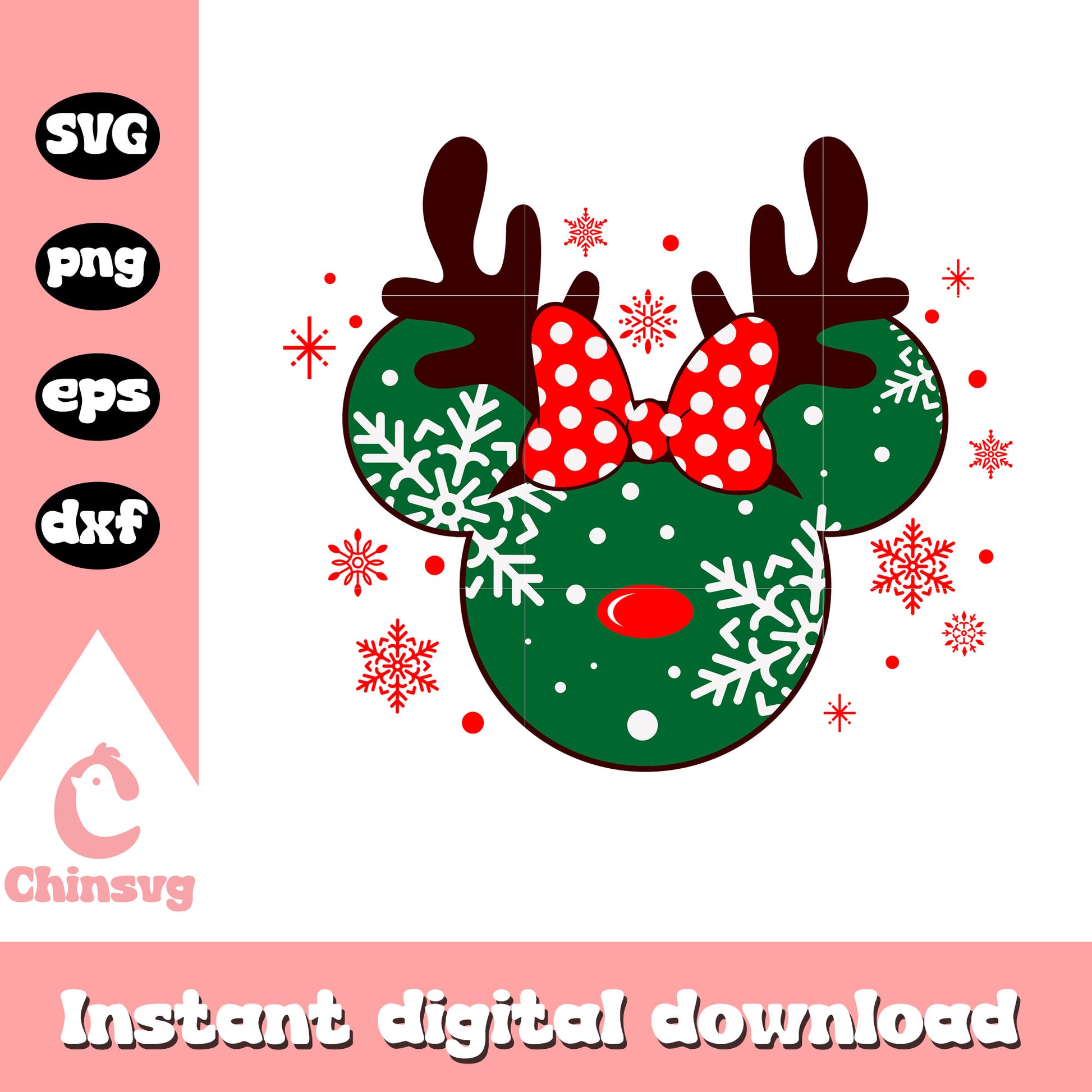 Reindeer minnie head christmas day svg, merry christmas svg
