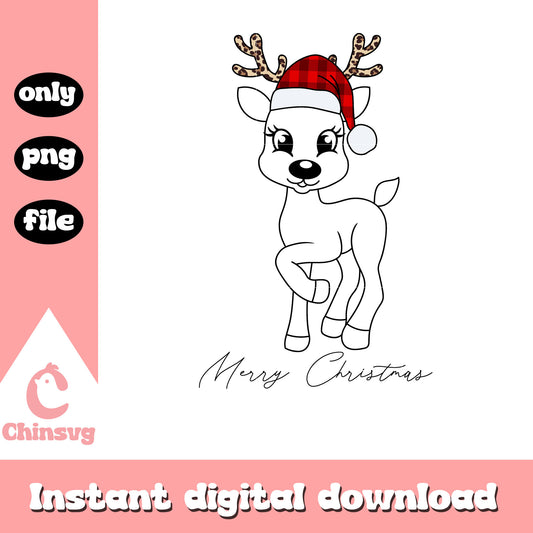 Reindeer santa hat merry christmas outline png, christmas reindeer​ png
