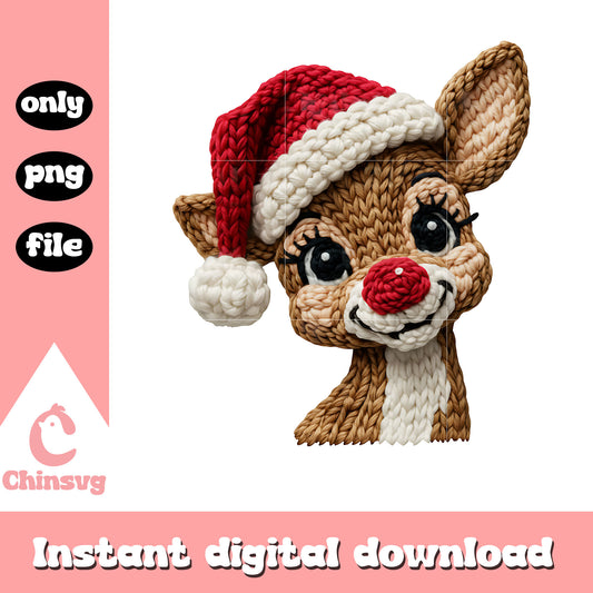 Reindeer santa hat patchwork png, christmas crochet​ png