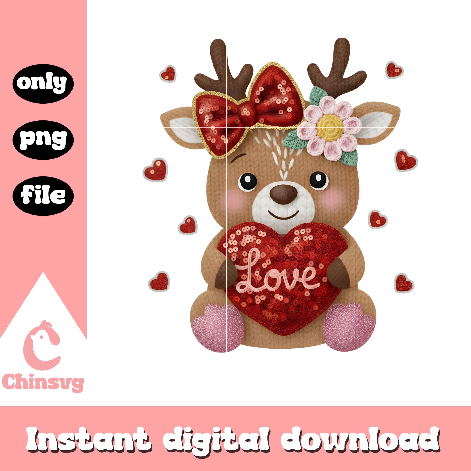 Reindeer valentine crochet cute png, valentines day love​ png