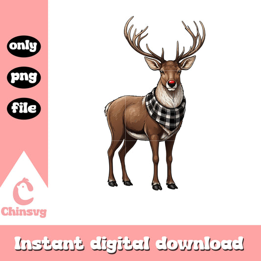 Reindeer with buffalo plaid scarf png, christmas reindeer​ png