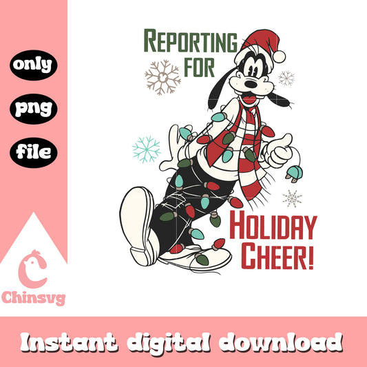 Reporting for holiday cheer goofy png, christmas lights png