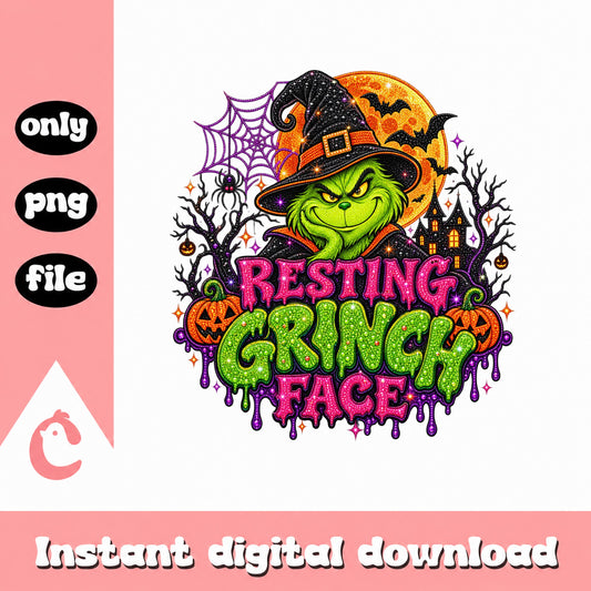 Resting Grinch Face PNG, Halloween Grinch PNG, Funny Holiday PNG