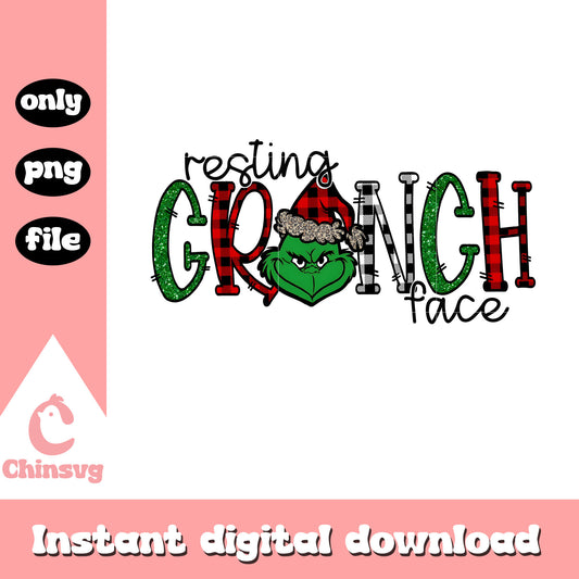 Resting grinch face buffalo plaid png, the grinch face png