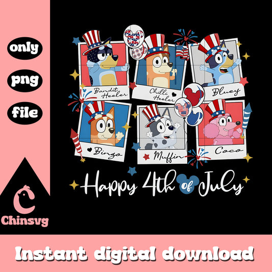 Retro Bluey Happy 4th of July png, bluey family 4th of july png