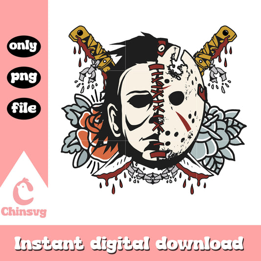Retro Jason voorhees and Michael myers half face png, horror movie png