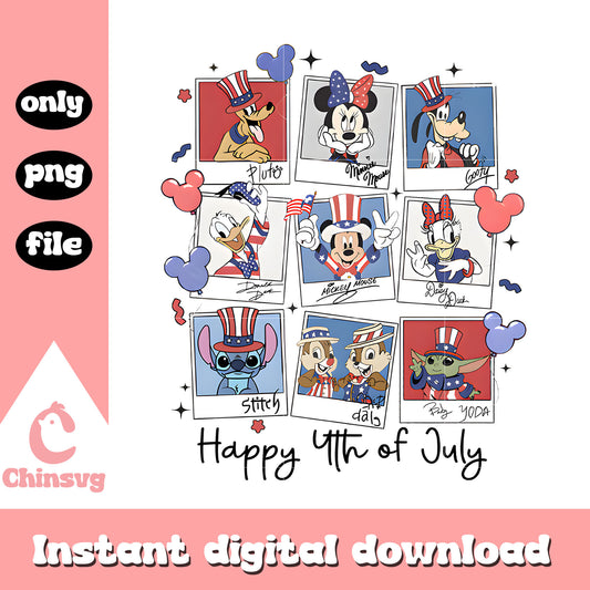 Retro Mickey and Friends happy 4th of July png, mickey usa day png