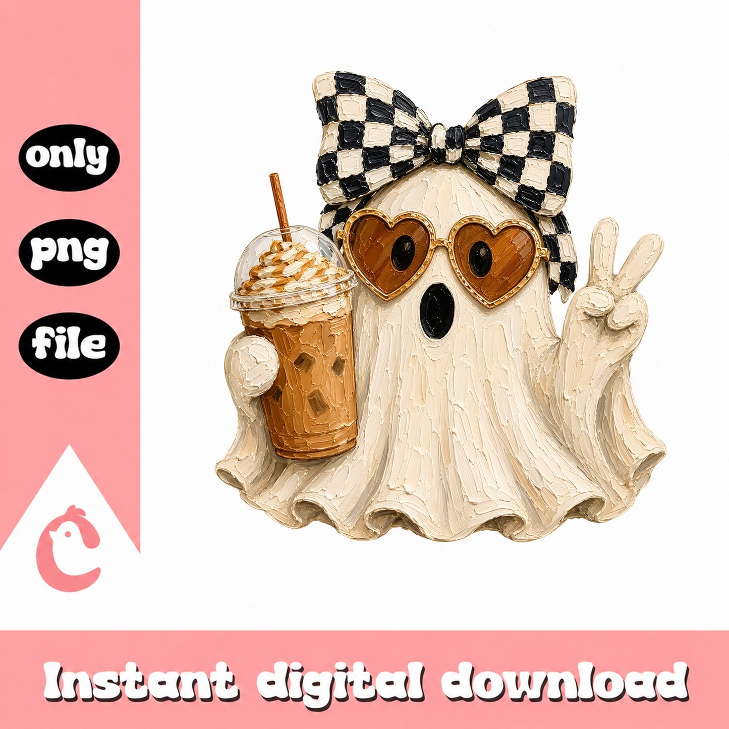 Retro Ghost With Coffee Halloween PNG, Cute Ghost PNG, Spooky Season PNG