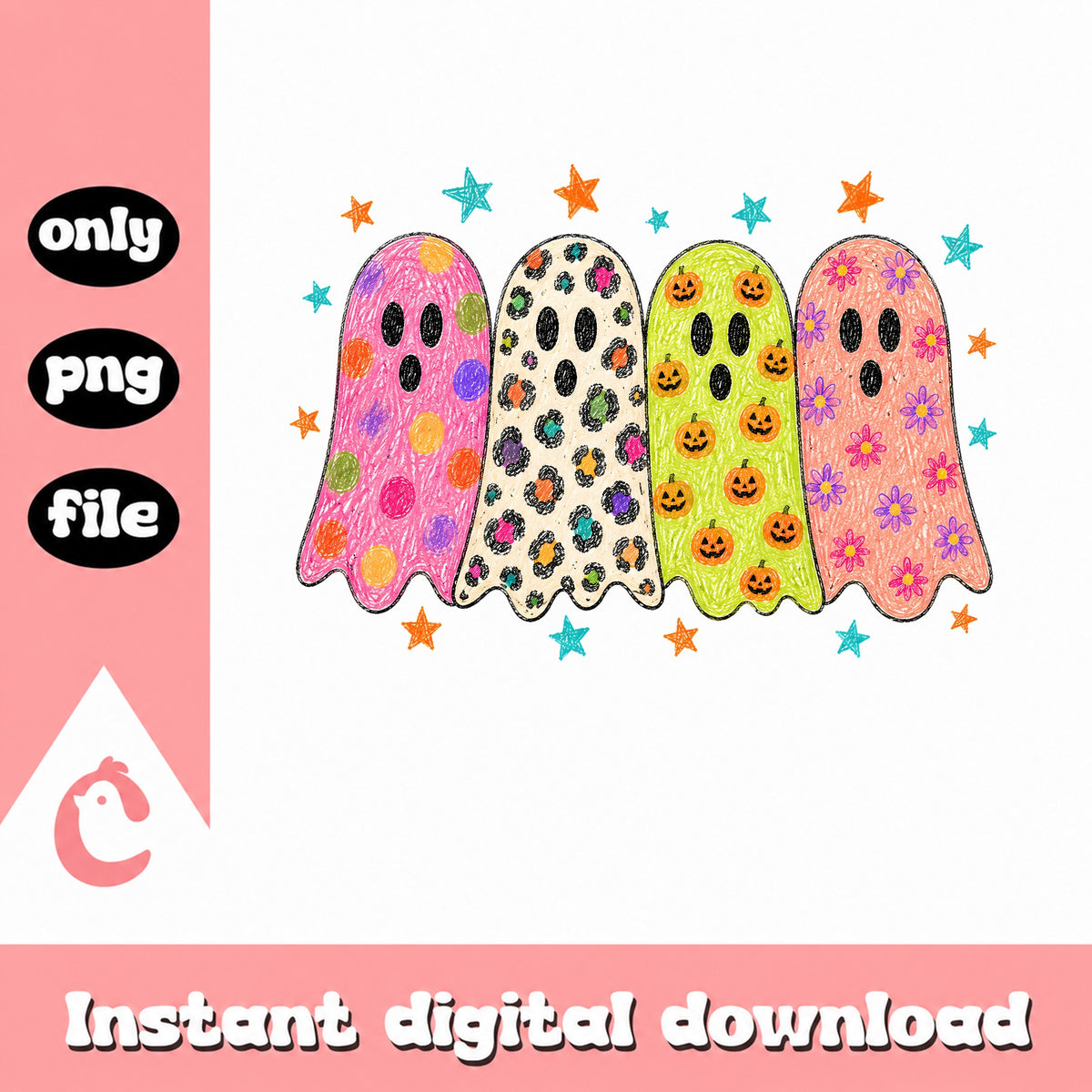 Retro Halloween Ghost PNG, Cute Spooky Ghost Clipart, Halloween PNG