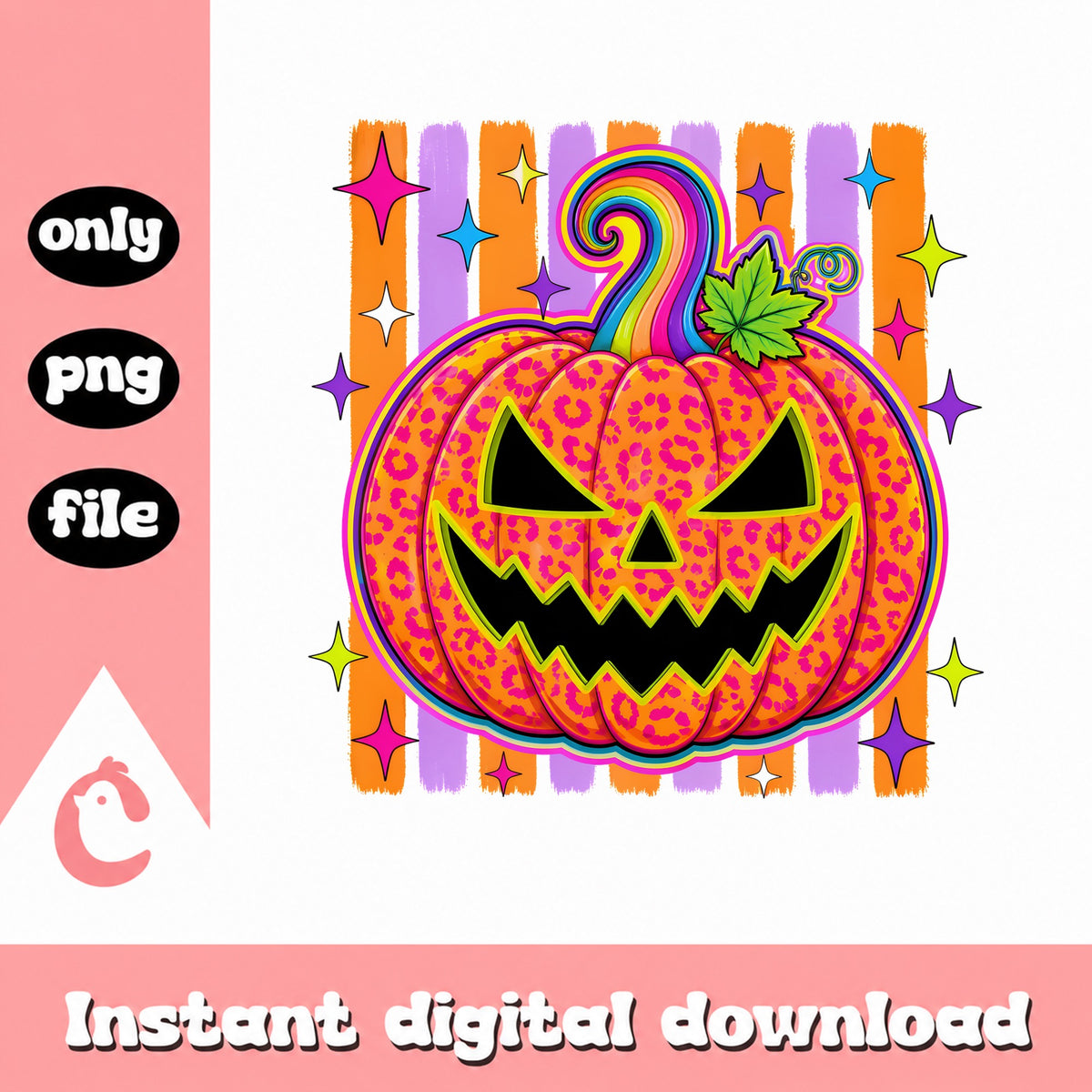 Retro Leopard Jack O Lantern PNG, Halloween Pumpkin PNG, Groovy Halloween PNG