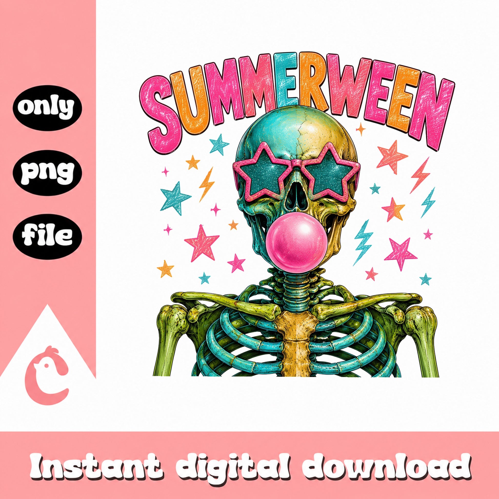 Retro Skeleton Summerween PNG, Cool Bubblegum Skull PNG, Summer Halloween PNG