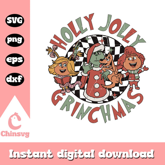 Retro cute holly jolly grinchmas christmas svg, holly jolly​ svg
