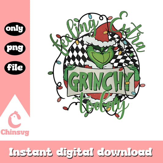 Retro feeling extra grinchy today design png, christmas lights png