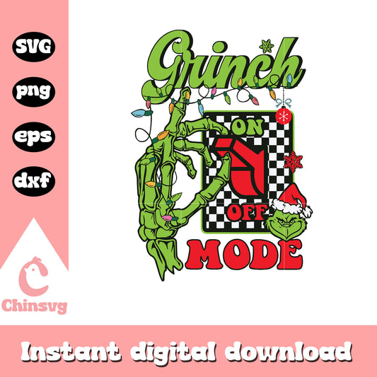 Retro grinch mode on off christmas svg, grinch mode on​ svg