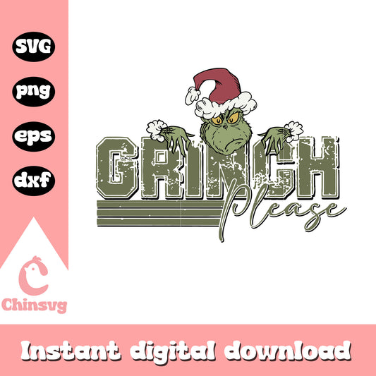 Retro grinch please christmas svg, grinch in a santa hat​ svg