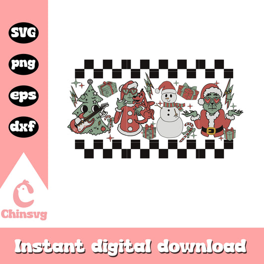 Retro grinch santa snowman christmas svg, rinch snowman​ svg