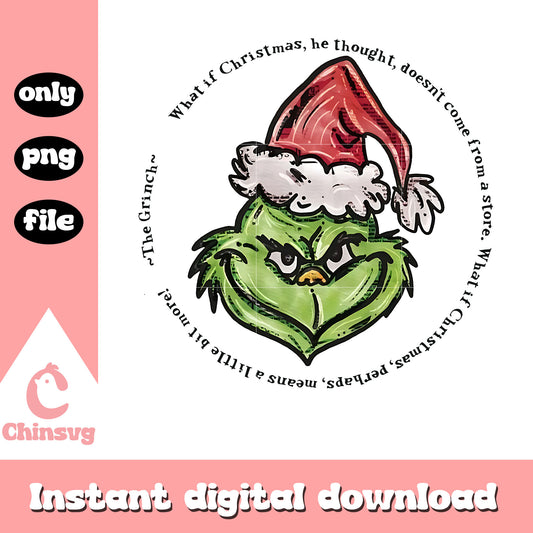 Retro grinch what if christmas quote png, grinch face smile​ png