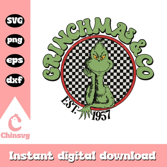 Retro grinchmas and co est 1957 logo svg, merry grinchmas​ svg