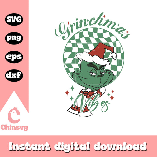 Retro grinchmas vibes logo christmas svg, christmas vibes svg​