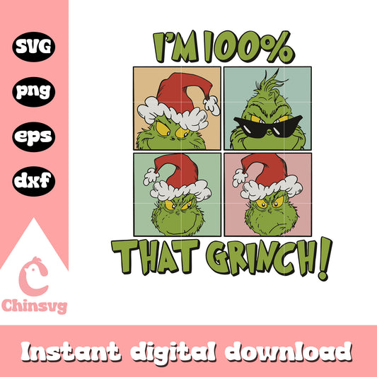 Retro im 100 percent that grinch christmas svg, grinch face svg​