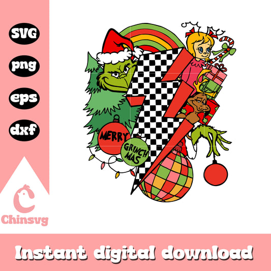 Retro light bulb merry grinch mas svg, grinch character​ svg