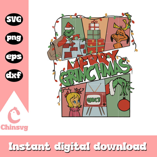 Retro merry grinchmas friends design svg, merry grinchmas svg
