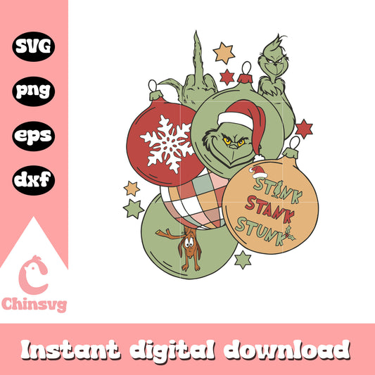 Retro stink stank stunk lights bulb christmas svg, grinch lights​ svg