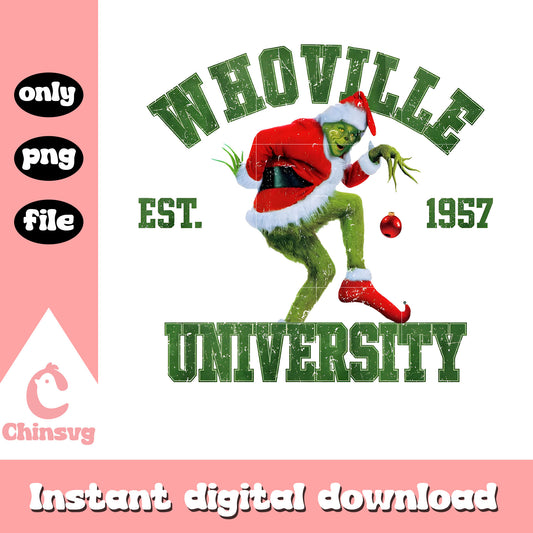 Retro whoville est 1957 university design png, grinch santa​ png