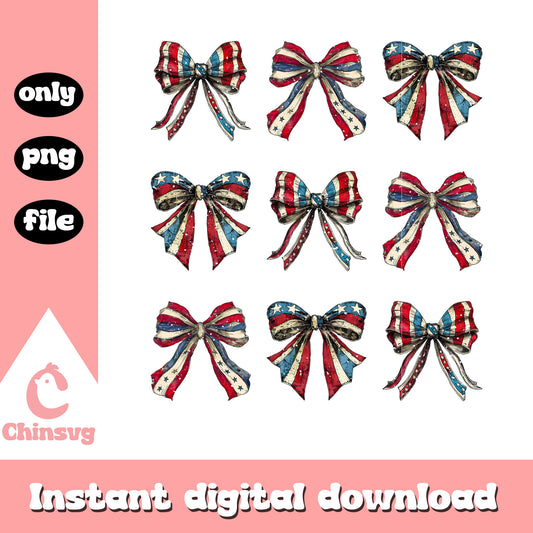 Retro america 4th of july bow coquette design png, 4th of july png