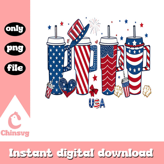 Retro america coquette cup design png, 4th of july png