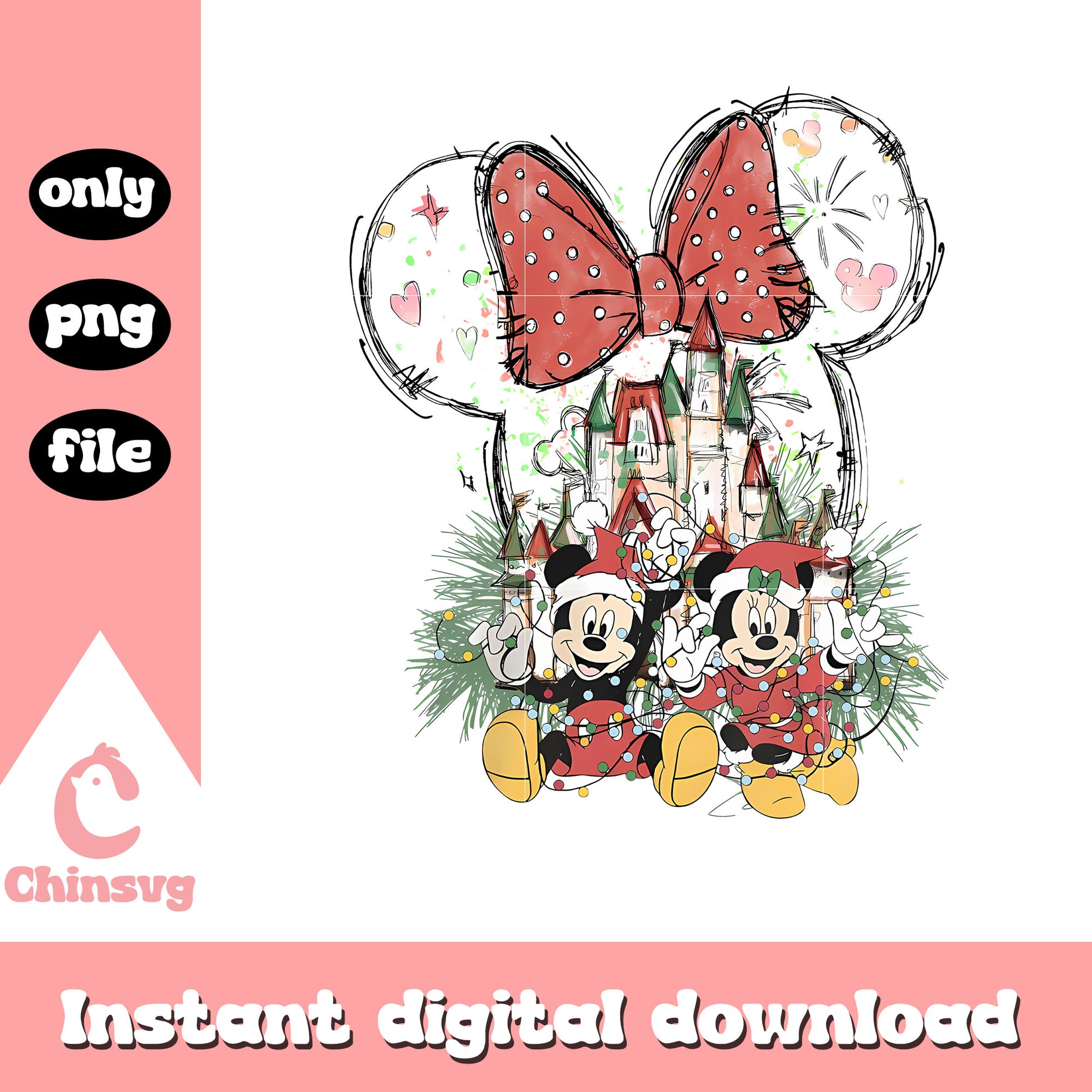 Retro christmas lights disney minnie ear png, minnie mouse png