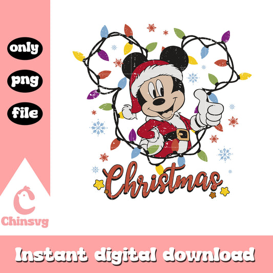Retro christmas lights mickey mouse png, mickey santa​ png