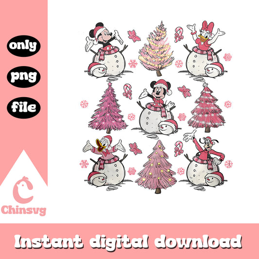 Retro christmas mickey disney snowman png, pink christmas png