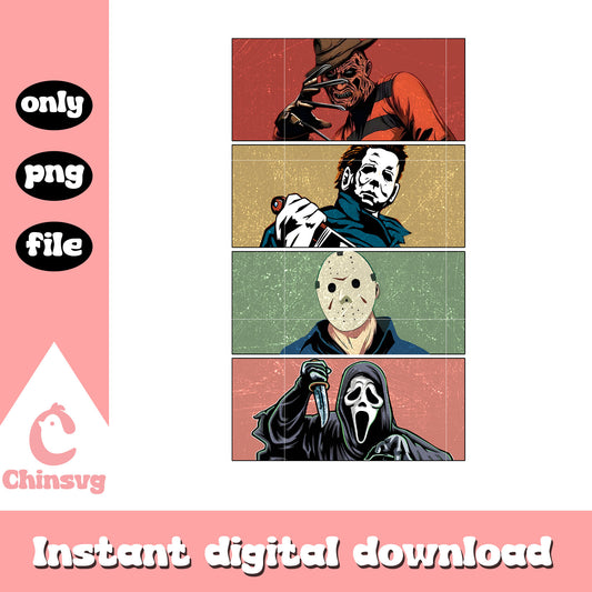 Retro color scream horror characters png, horror characters png