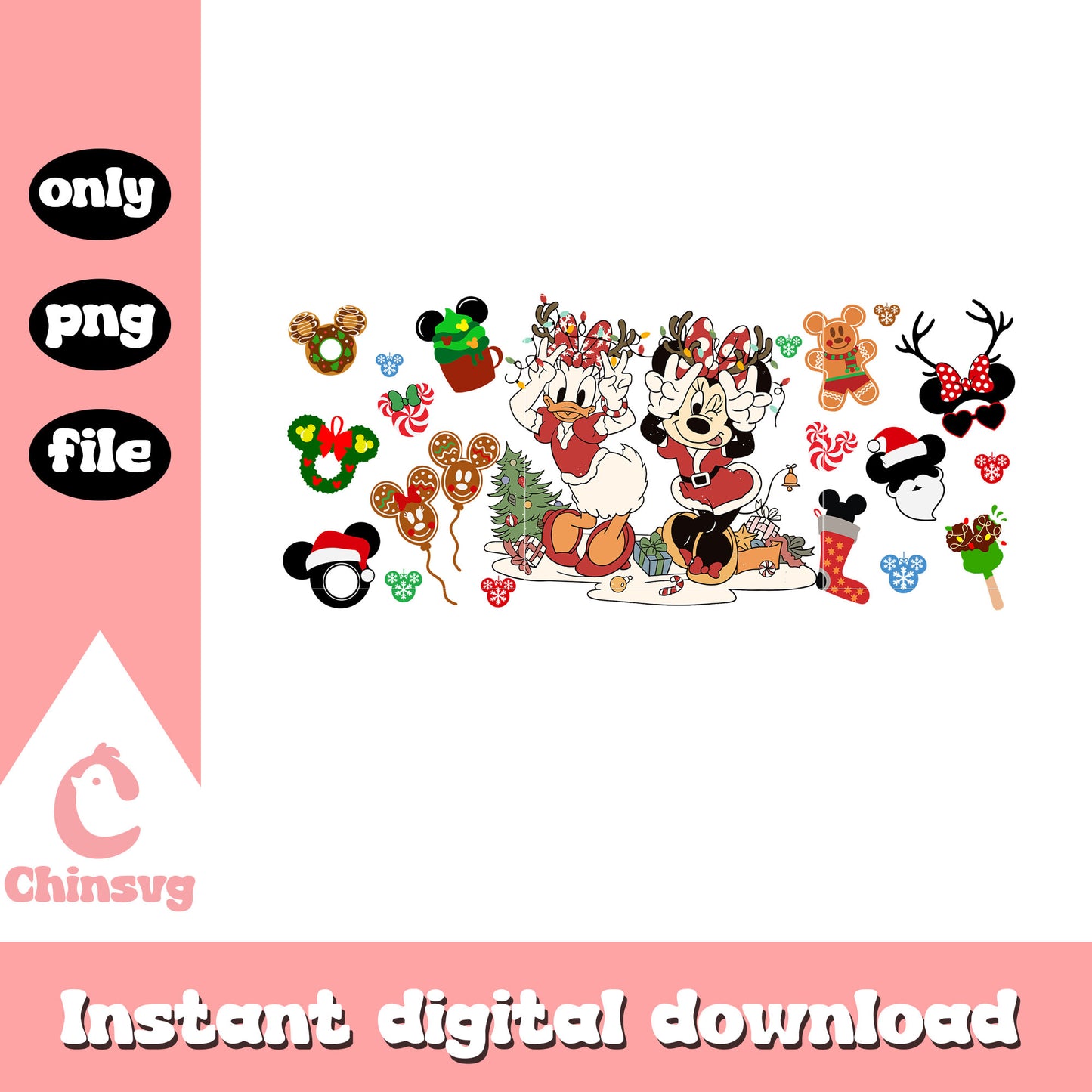 Retro daisy and minnie funny christmas png, disney art png