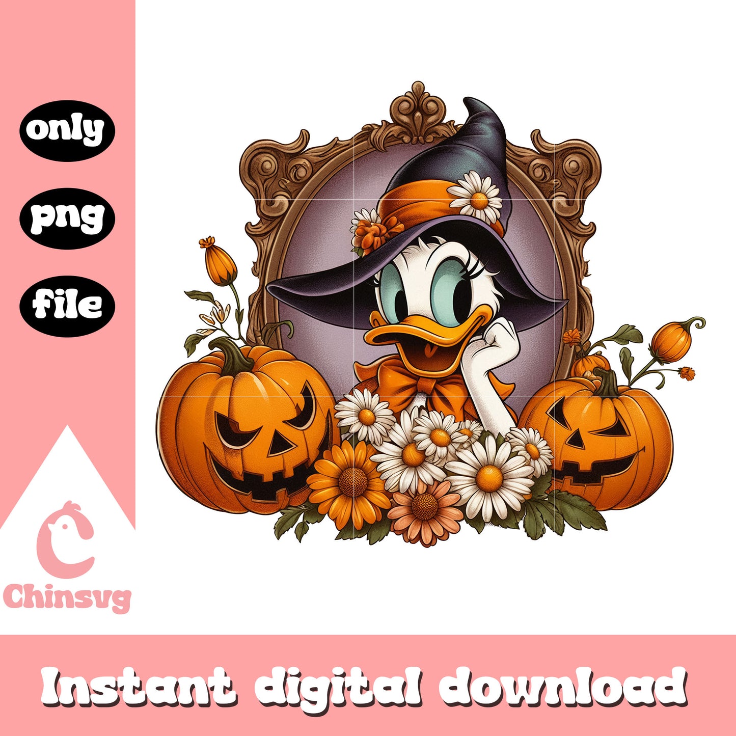 Retro daisy duck an dpumpkin png, the witch png, daisy character png