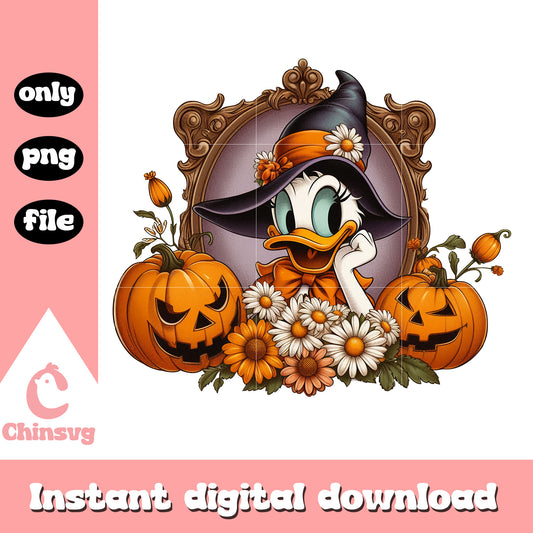 Retro daisy duck an dpumpkin png, the witch png, daisy character png