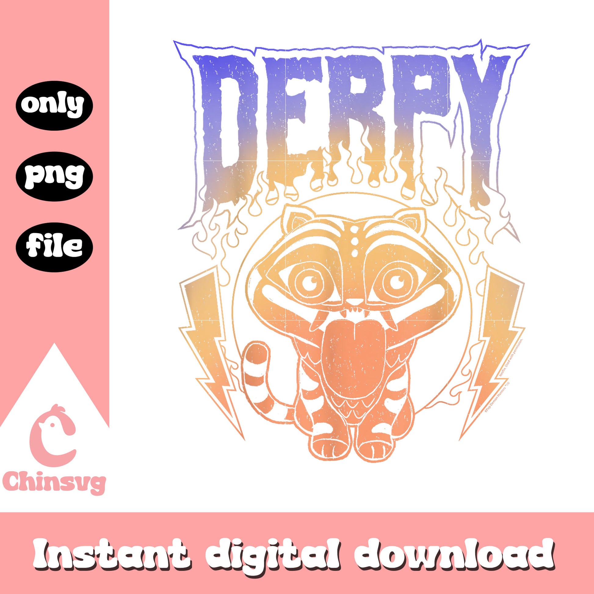 Retro derpy tiger design png, blue kpop demon tiger  png