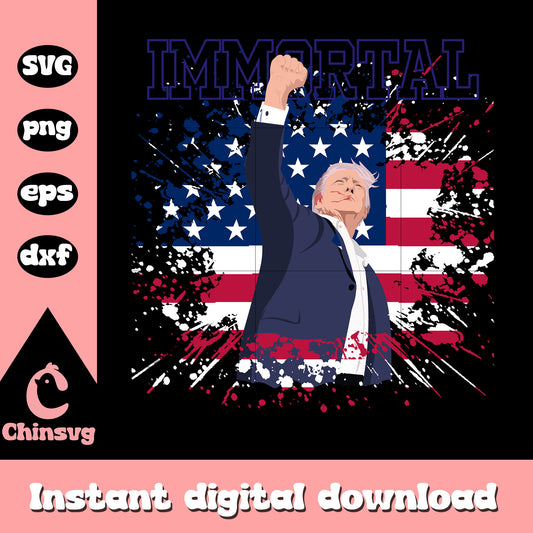 Retro donald trump immortal design svg, trump with flag​ svg