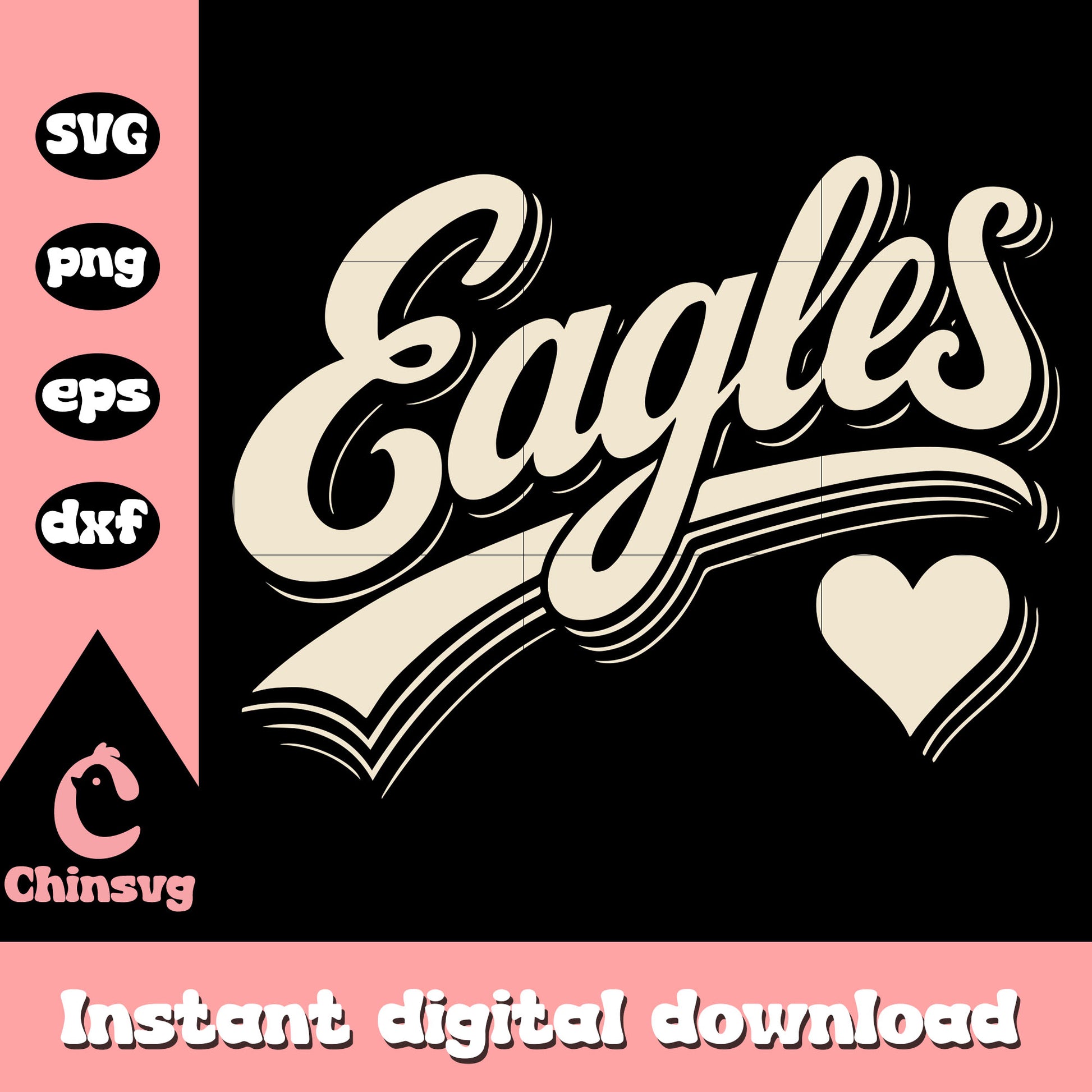 Retro eagles heart typography design svg, eagles logo svg