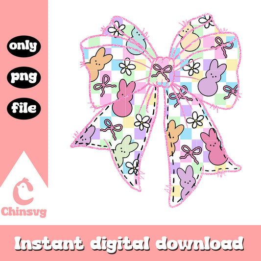 Retro easter bow bunny pattern design png, happy easter day png