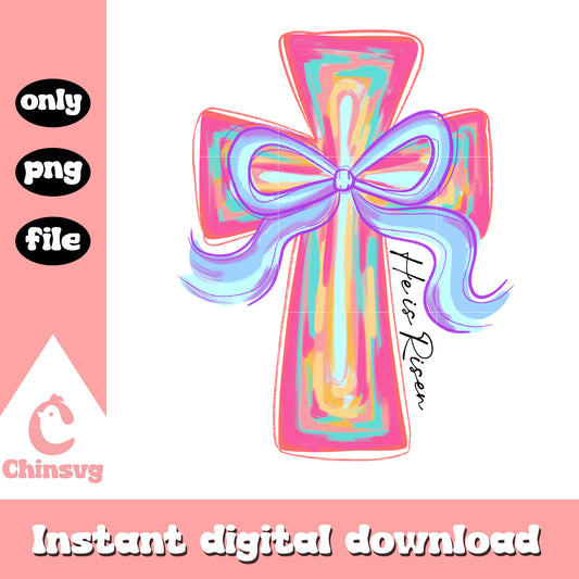 Retro easter cross he is risen png, happy easter day png
