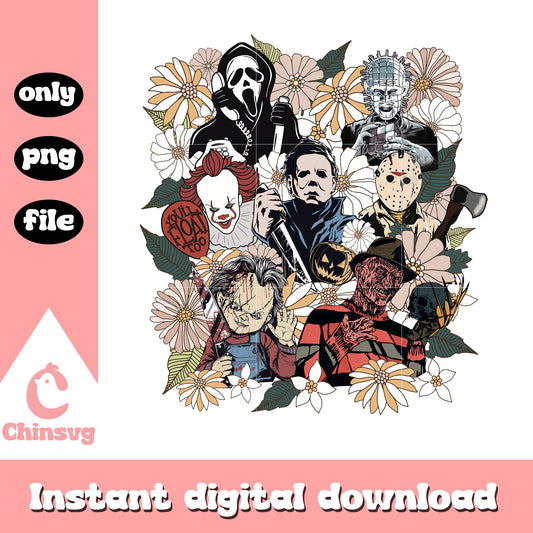 Retro floral horror characters png, Famous horror movies png