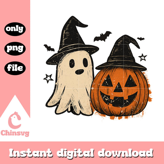 Retro ghost and pumpkin design png, halloween ghosts​ png